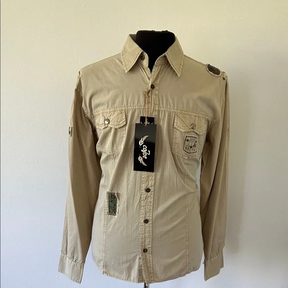 Men's Casual Button Down Shirt - Tan - Picture 1 of 16